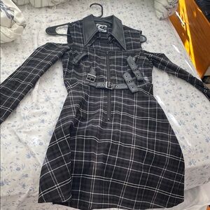 Black Plaid Dress with Leather Accents